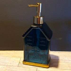 Threshold Blue Glass House Soap Dispenser with Gold Trim - New